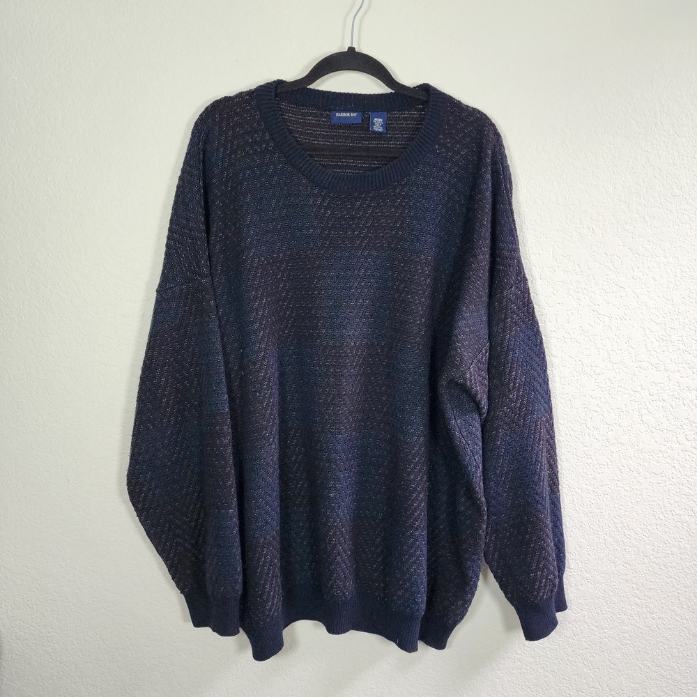 Vintage 90's Harbor Bay Mens 4X Sweater Blue Multicolor Pattern Grandpa Cottage